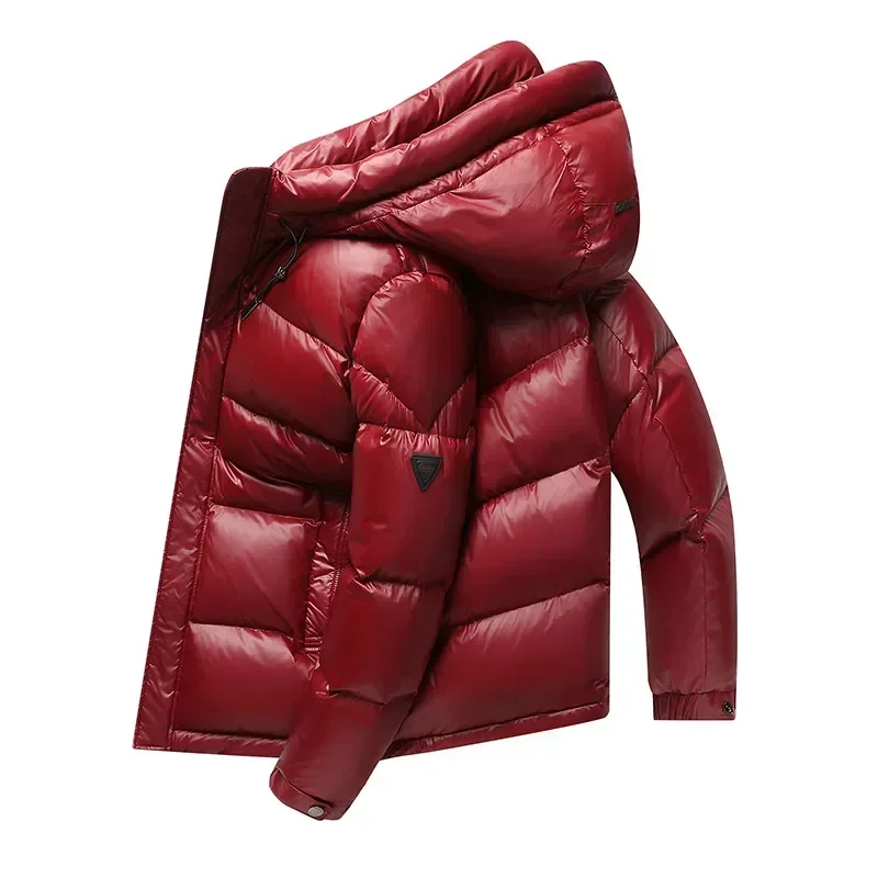 Winter Men\'s Hooded Down Jacket Men\'s Jacket Winter Red Shiny Cold-resistant White Duck Down Men\'s Coat Clothing