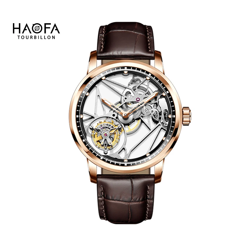 Haofa Luxury Real Tourbillon Movement Men Watch Manual Skeleton Mechanical Sapphire Hollow Watch for Men Luminous Business 1925B
