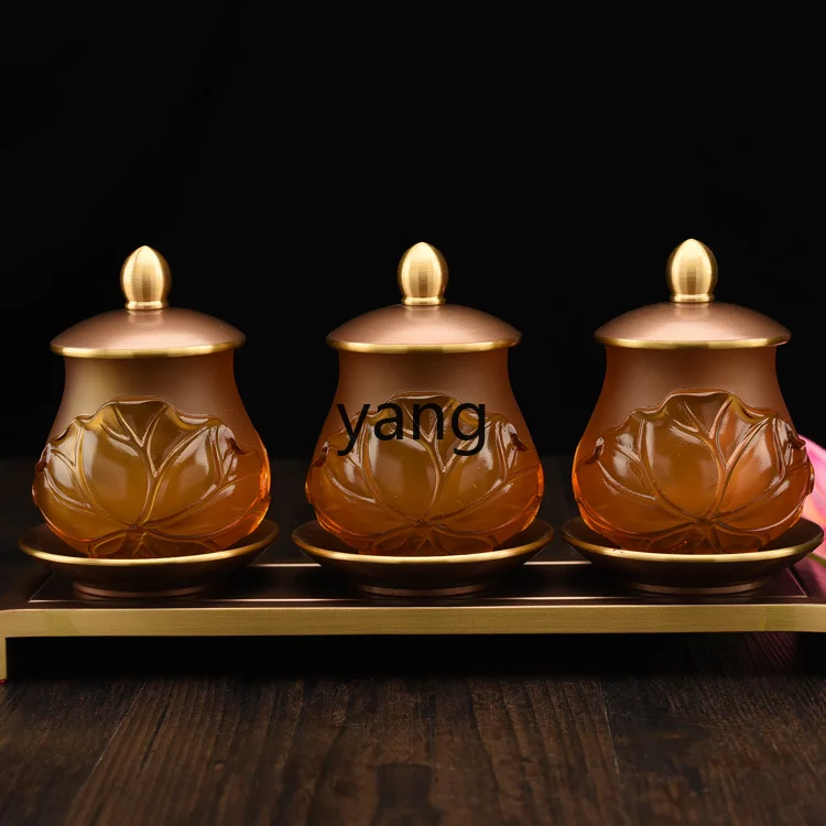 أواني ZL البوذية، زجاج قديم لكوب الماء المقدس، كوب تنقية المياه، وزخرفة أمام بوذا #3