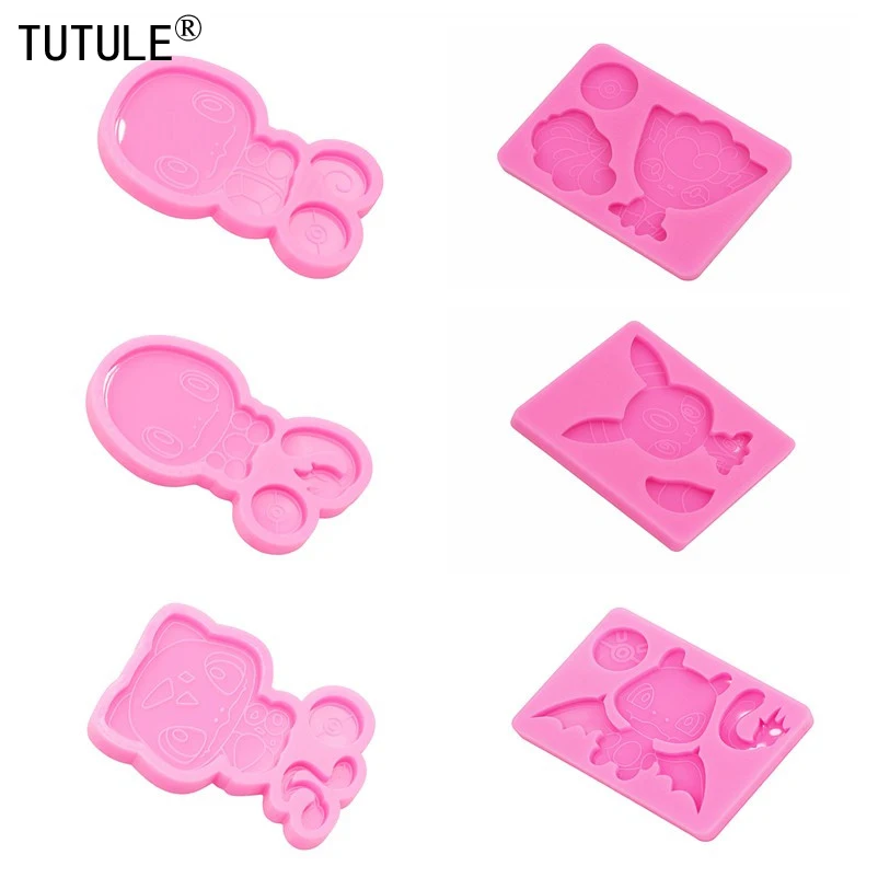 6pcs Shiny Anime Cartoon Baby Mould Resin Craft Keychain Silicone Molds DIY Necklace Jewelry Epoxy Craft Mould Cake Baking Mold