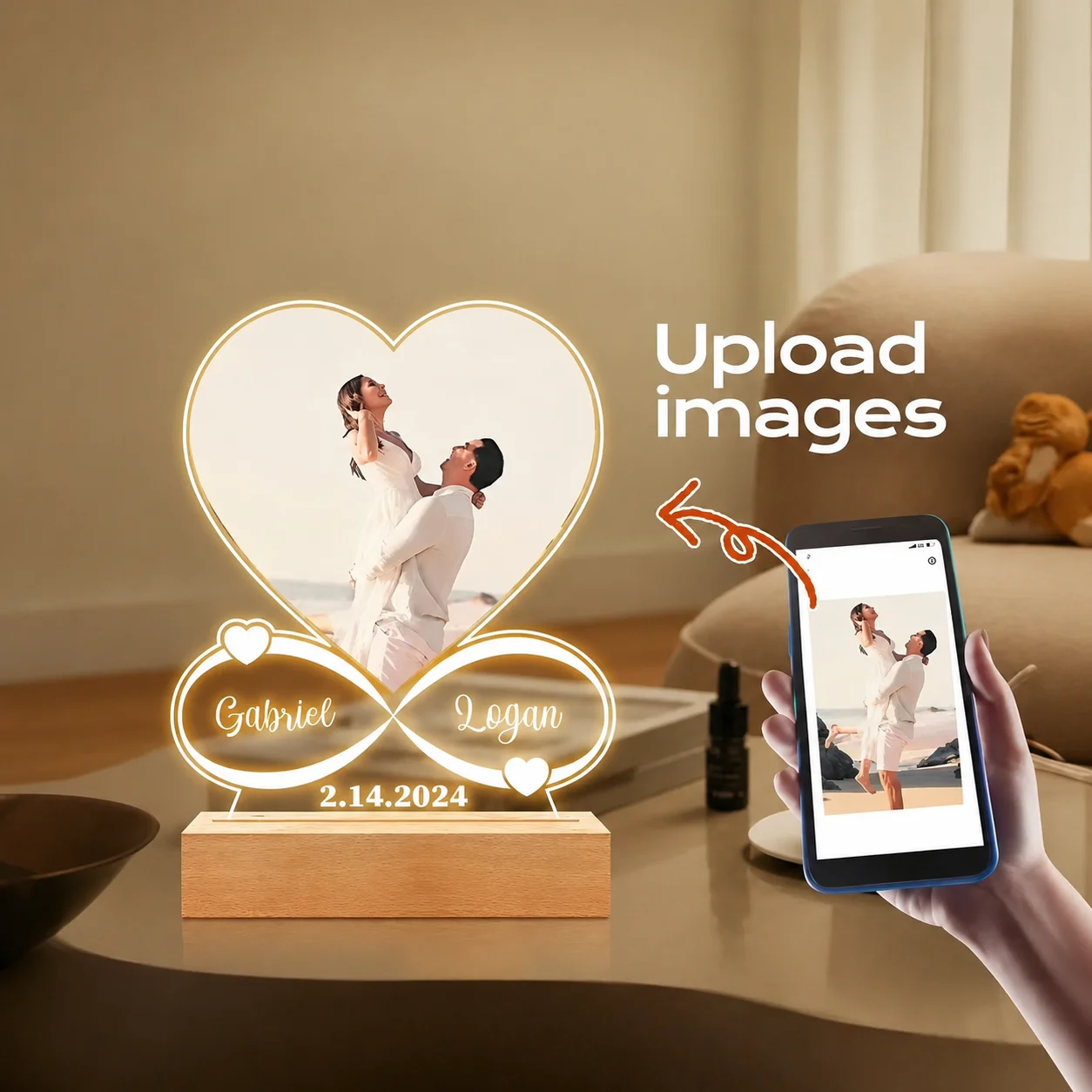 Personalized Acrylic Photo Display Custom Couple Name Date Romantic Wedding Anniversary Gift