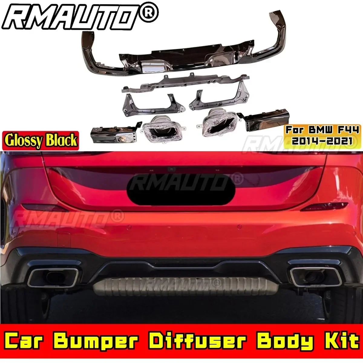 

Для BMW F44 2014-2021 Комплект кузова BMW F44 Автомобильный задний бампер диффузор Комплект кузова глянцевый черный MP стиль разделитель спойлер автомобильные аксессуары