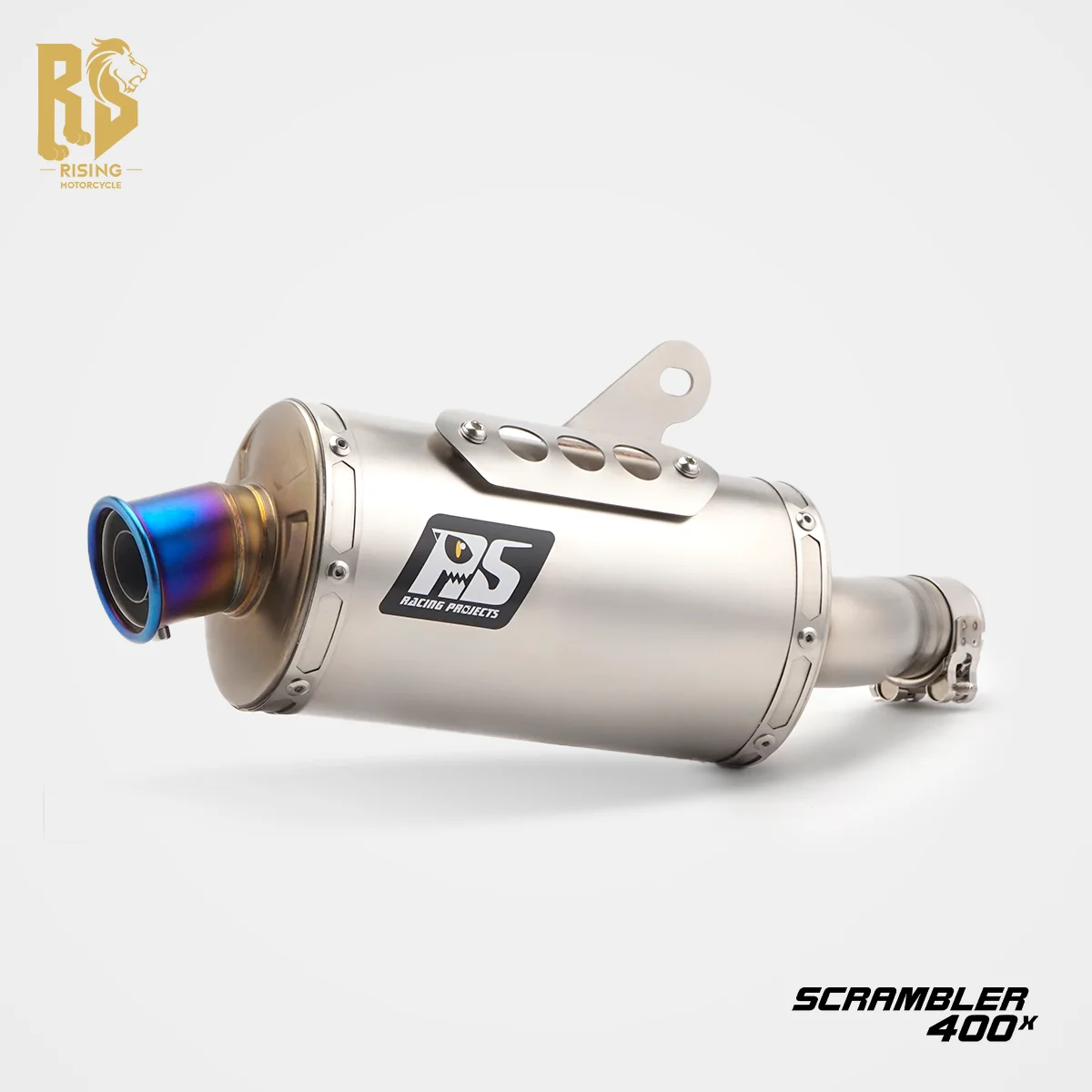 RS for Triumph Scrambler 400X Speed 400Exhaust System Blue Burned Outlet Middle Rear Pipes Titanium Blue Finish High Flow Design