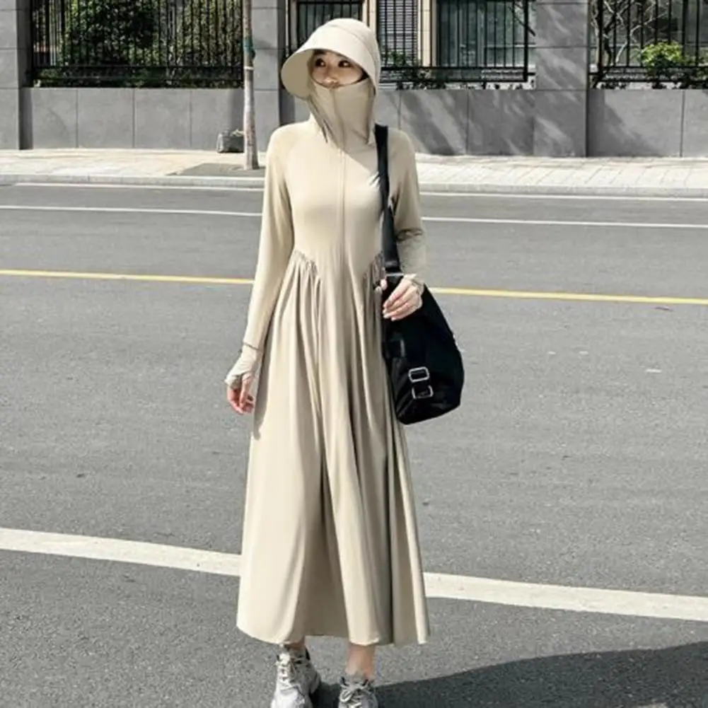 Sunscreen Jacket Women Loose Fit Full Body Sun Protection Clothing Solid Color Zipper Closure Outdoor UV Blocking Clothing