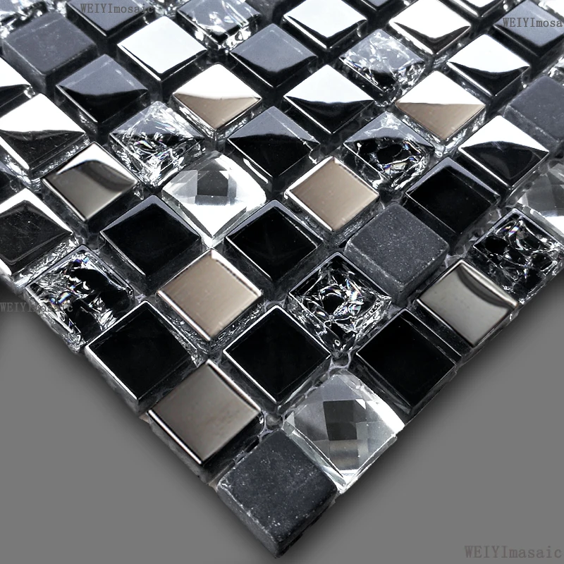 11pc 30x30cm Black Crystal Mosaic Glass Ice Crack Brick Modern Fashion Bathroom Kitchen Toilet KTV TV Background Wall Decoration