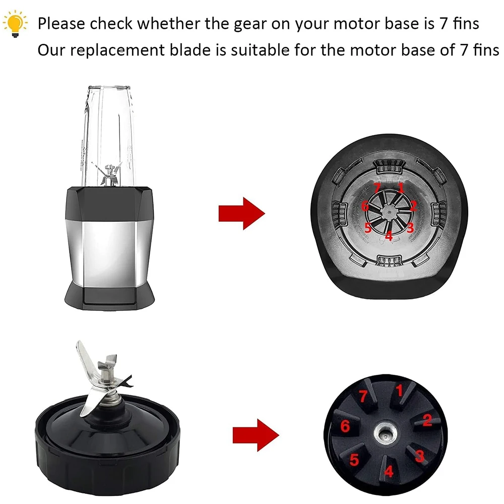 Für Nutri Ninja Auto IQ BL480 BL481 BL482-30 BL487 Mixer Entsafter 7-Flügel-Extraktor-Bodenklinge, mit Silikon-Gummidichtung – Detail 2