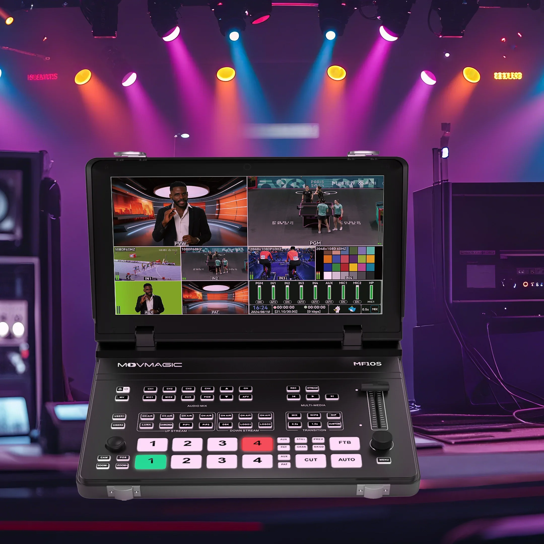 Movmagic 5-Channel HD Video Switcher Multi- ca me ra Live Production Switcher with PTZ Control & Functional Buttons for Streamin