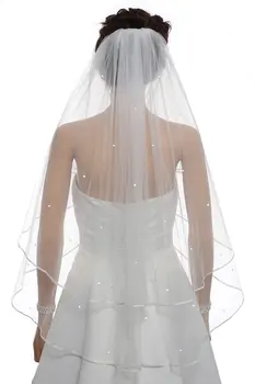 Velo da sposa con perline da sposa con bordo in nastro 2T a 2 livelli 2024