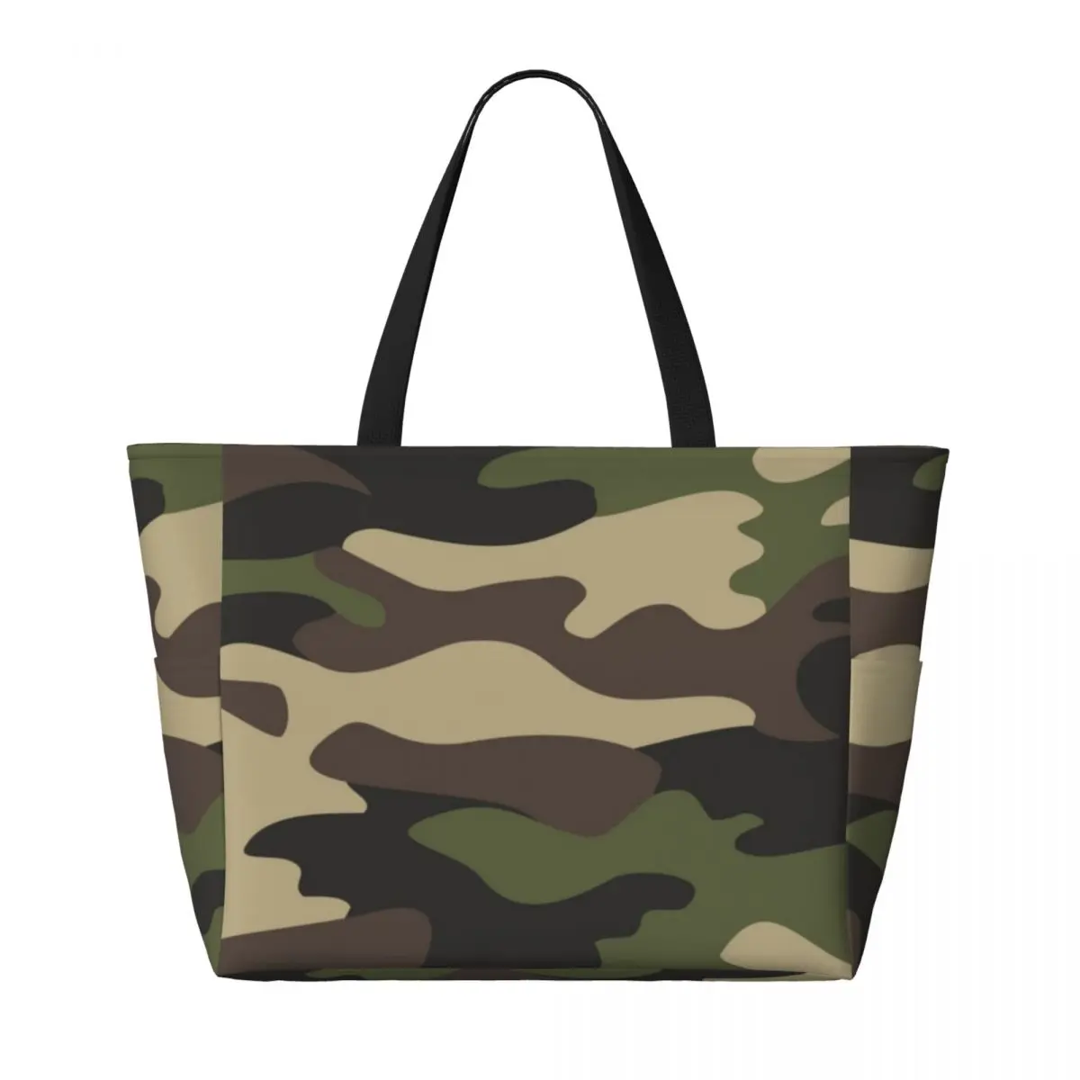 Custom Green Brown Camouflage Beach Tote Bag for Women Jungle Camo Large Compartment Beach Gym Travel Bags