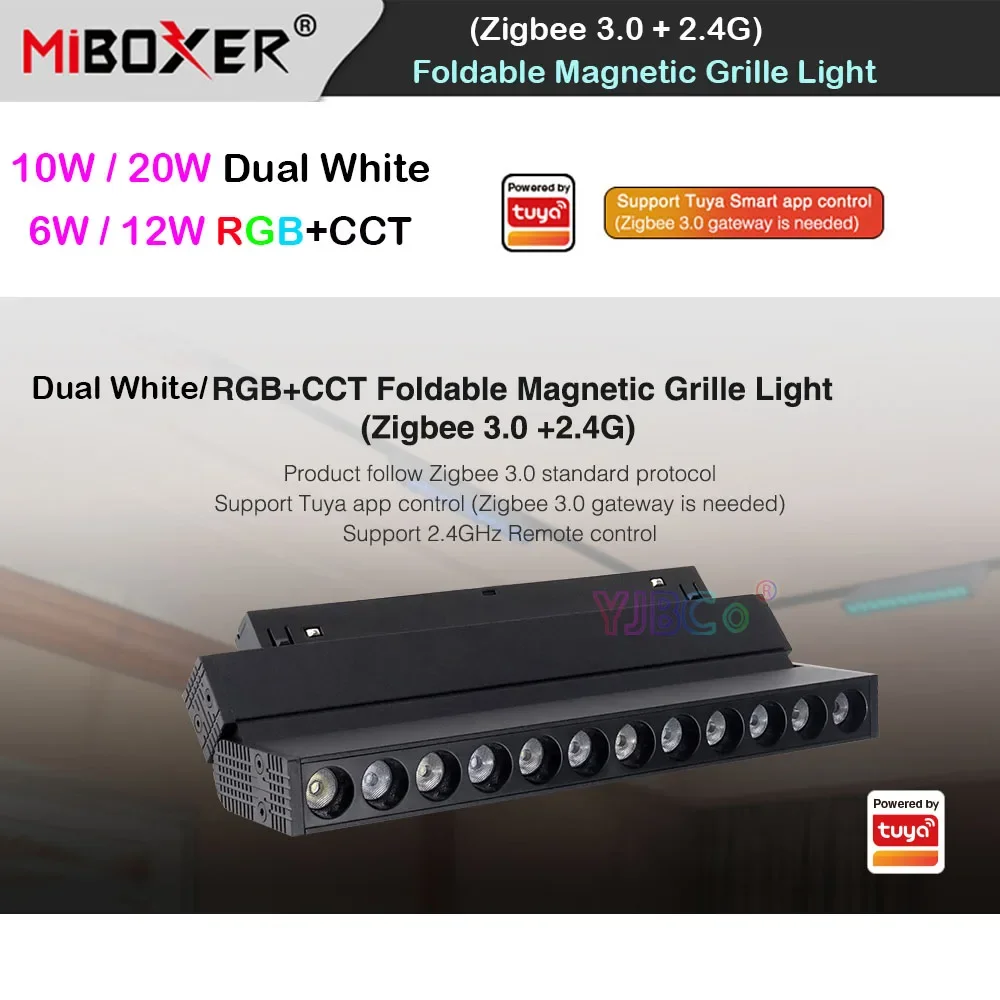 Miboxer Zigbee 3.0 게이트웨이 투야 앱 트랙 라이트 고정장치, 듀얼 화이트 마그네틱 및 접이식 그릴 라이트, 2.4G 시리즈 리모컨, 48V, 10W, 20W