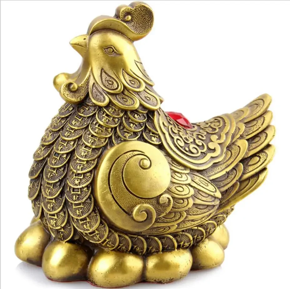 

Copper Statue Brass hen, Golden Chicken table top ornament, pure copper zodiac, chicken and chicken promote marriage, home furni