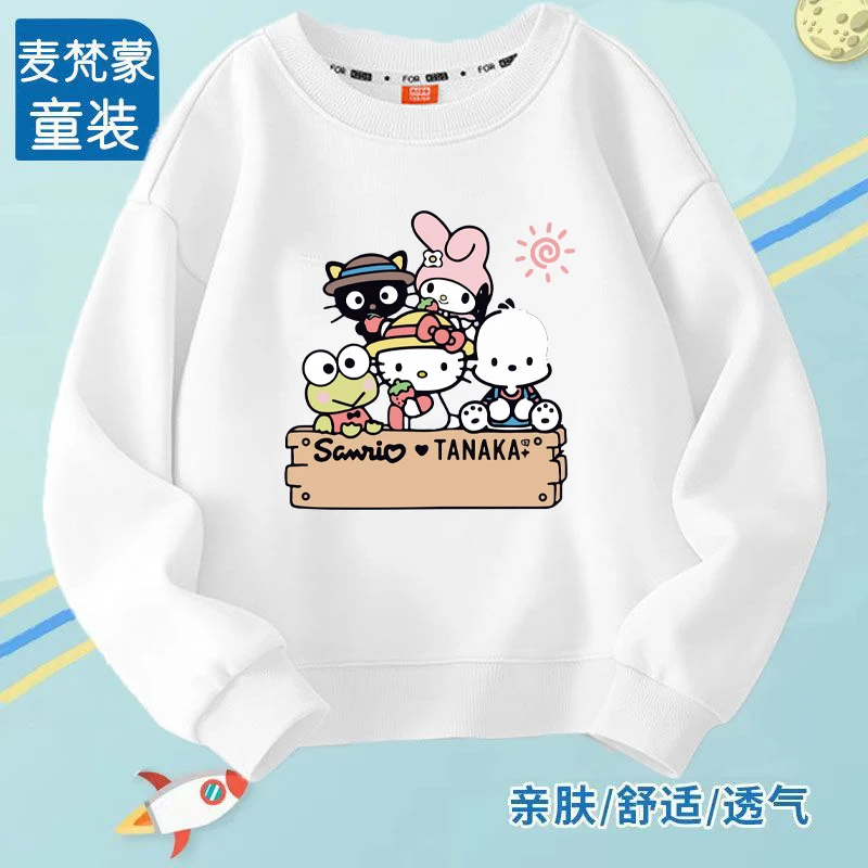 Anime Sanrio Hello Kitty Cinnamoroll My Melody Kids Hooded Sweatshirt Cartoon Print Casual Long-Sleeved Sweater Children Gifts