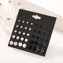 Charmsmic 20 Pairs/Set Small Rhinestone Stud Earrings For Women Girls Imtation Pearl Ear Jewelry Decoration New Year Gift