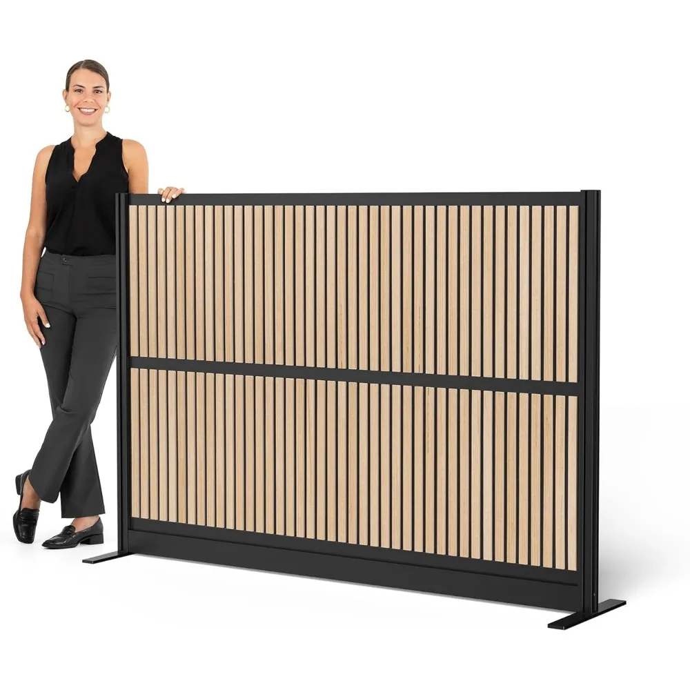 

Modular Wall | Room Divider with Faux Wood Slats, Sound Dampening, & Frosted Acrylic Panels | Expandable Office Partition