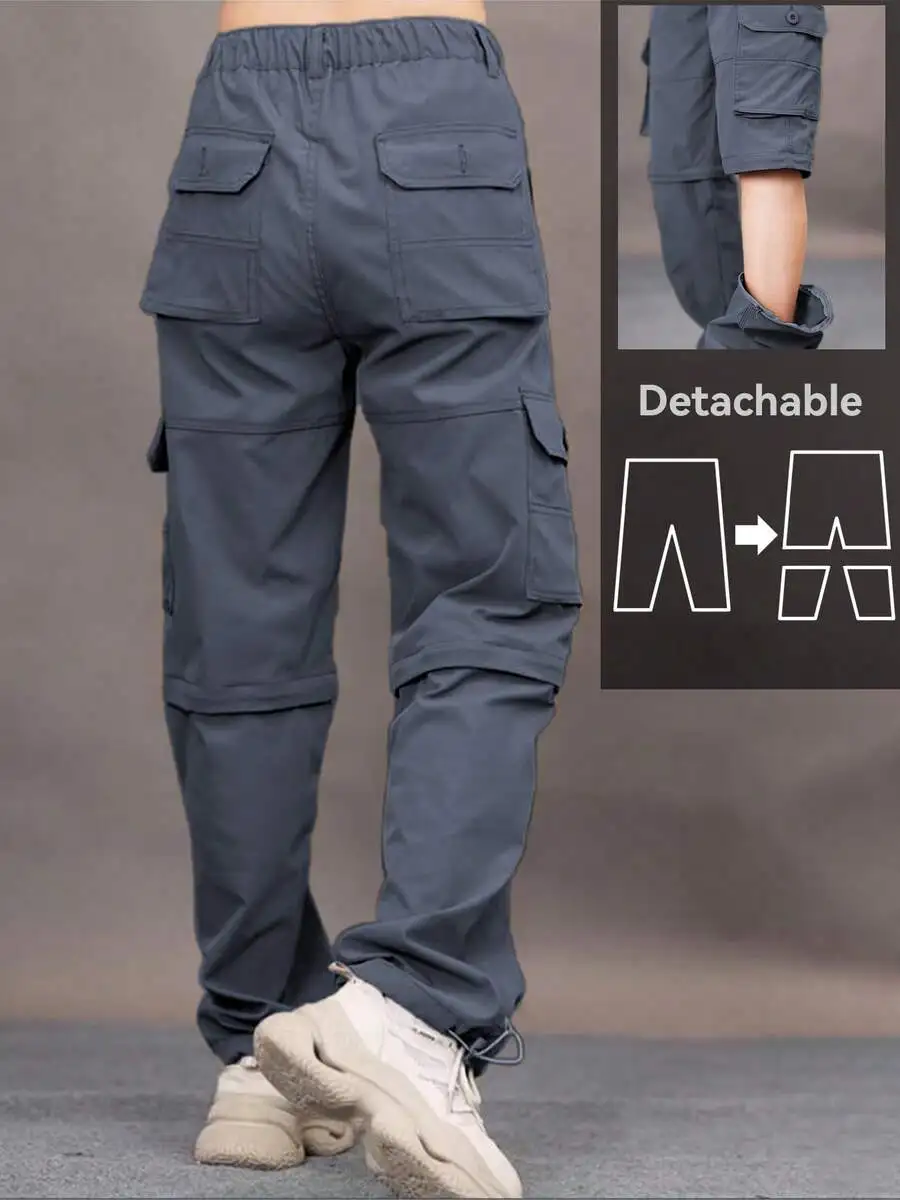 Mens Straight Leg Multi Pocket Cargo Pants Convertible To Shorts Spring Summer Casual