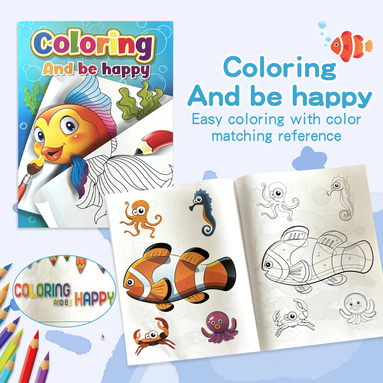 Children's coloring book set: Colorful animal patterns, learn while painting, happy growth