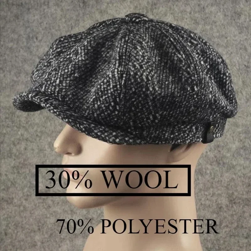 Wool 62cm Newsboy Cap Men Grey Herringbone Flat Caps Women Men British Painters Hat Soft Autumn Winter hats Octagonal Cap