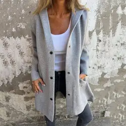 Casual Solid Color Straight Women's Jacket Women Coat Hooded Thick Pockets Loose Cardigan Mid Length Outdoor Overcoat