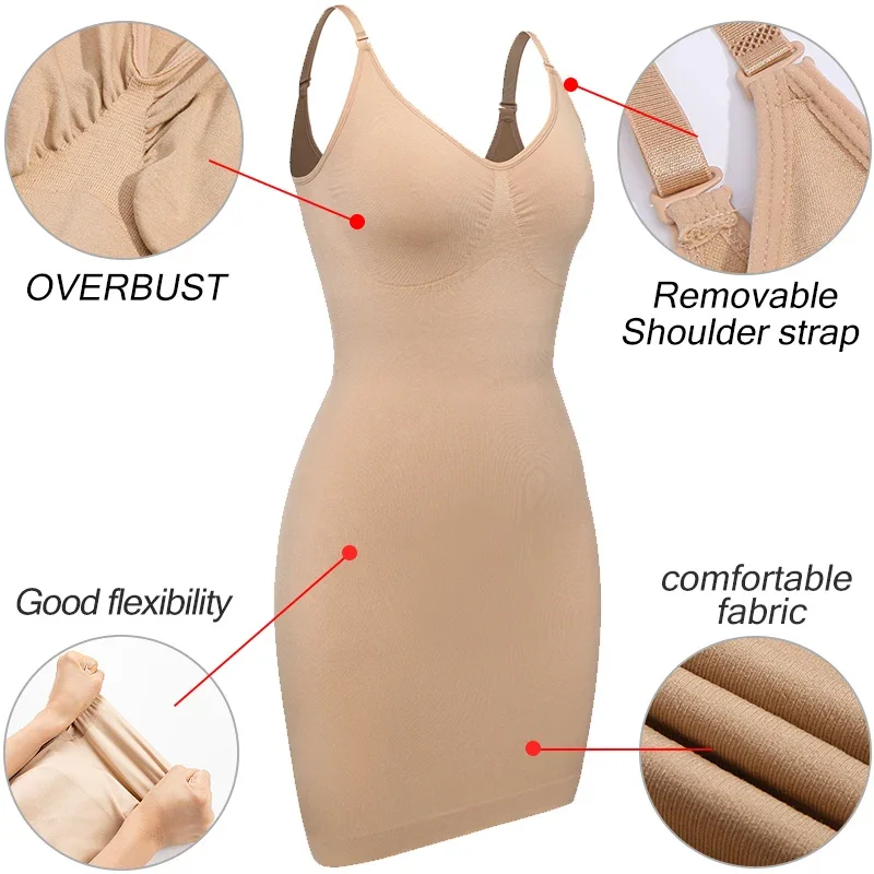 MISSMOLY Women Full Body Shapewear Camisole Slips V Neck Slimming Shaper Waist Trainer Corset Tummy Control Slip Under Dresses