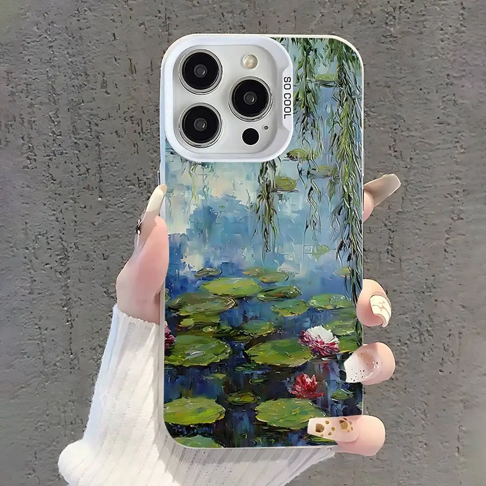حافظة هاتف C-Claude Monet Garden Art لهاتف iPhone 17,16,15,14,13,12,11,Pro,XS,Max,Plus,Mini,SE غطاء مقاوم للصدمات من الحلوى البيضاء غير اللامعة