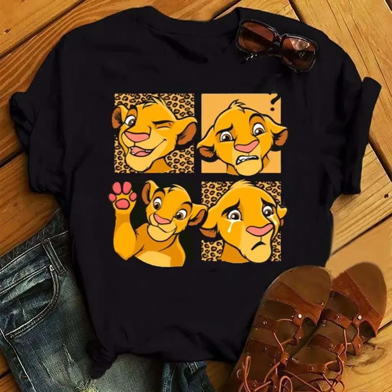 Women T-shirt Kawaii Lion King Printed T Shirts Disney Casual Simba Funny Clothing Harajuku Women Tees Cute Cartoon Tops y2k