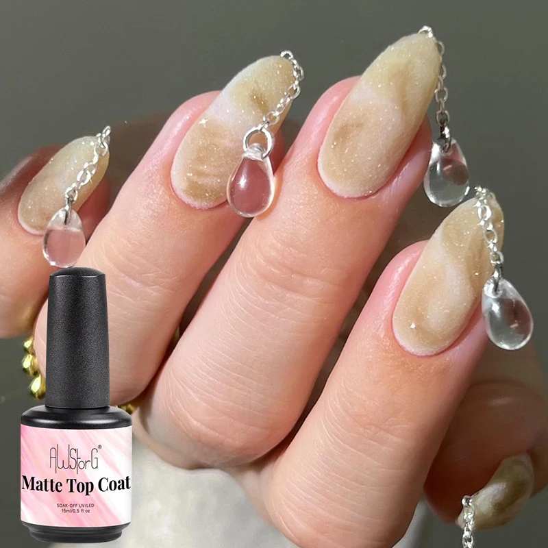 AWStorG 15ML Matujący Top Coat Żelowy Lakier do Paznokci UV Żel Soak Off Półtrwały Lakier Przezroczysty Matowy Top Coat Lakier do Paznokci do Zdobienia Paznokci