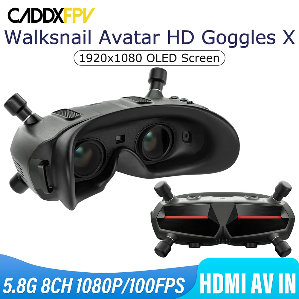 CADDX Walksnail Avatar HD Goggles X 5.8G FPV Goggles 8CH 1080P/100FPS FOV50 HDMI AV IN Built-in Gyro Bluetooth for FPV Drone