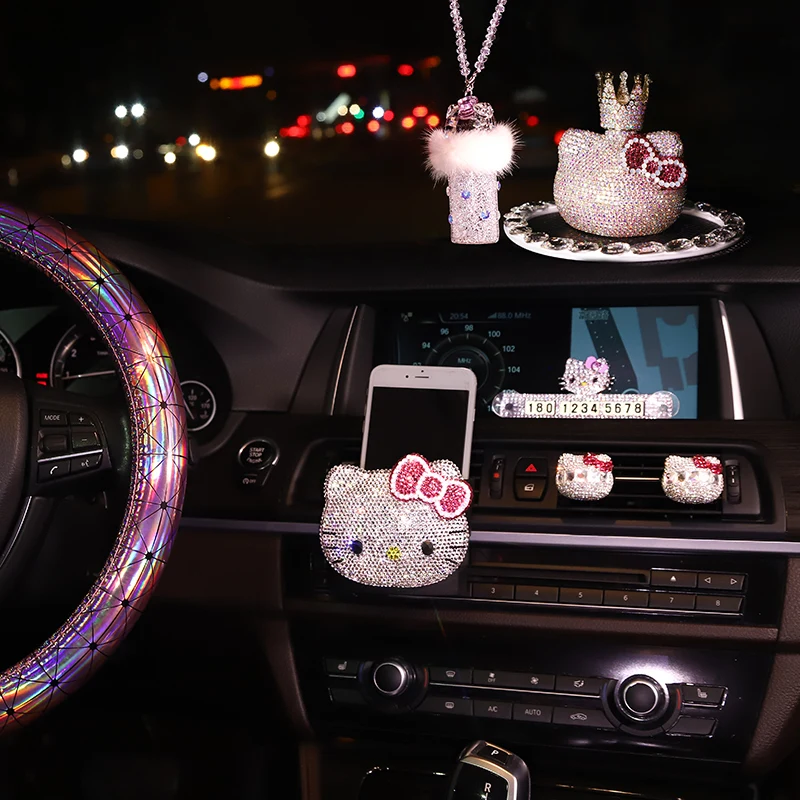 

Sanrio Hello Kitty автомобильный аксессуар для ароматерапии со стразами интерьер милый мультяшный вентиляционный зажим аниме украшение автомобиля подарок