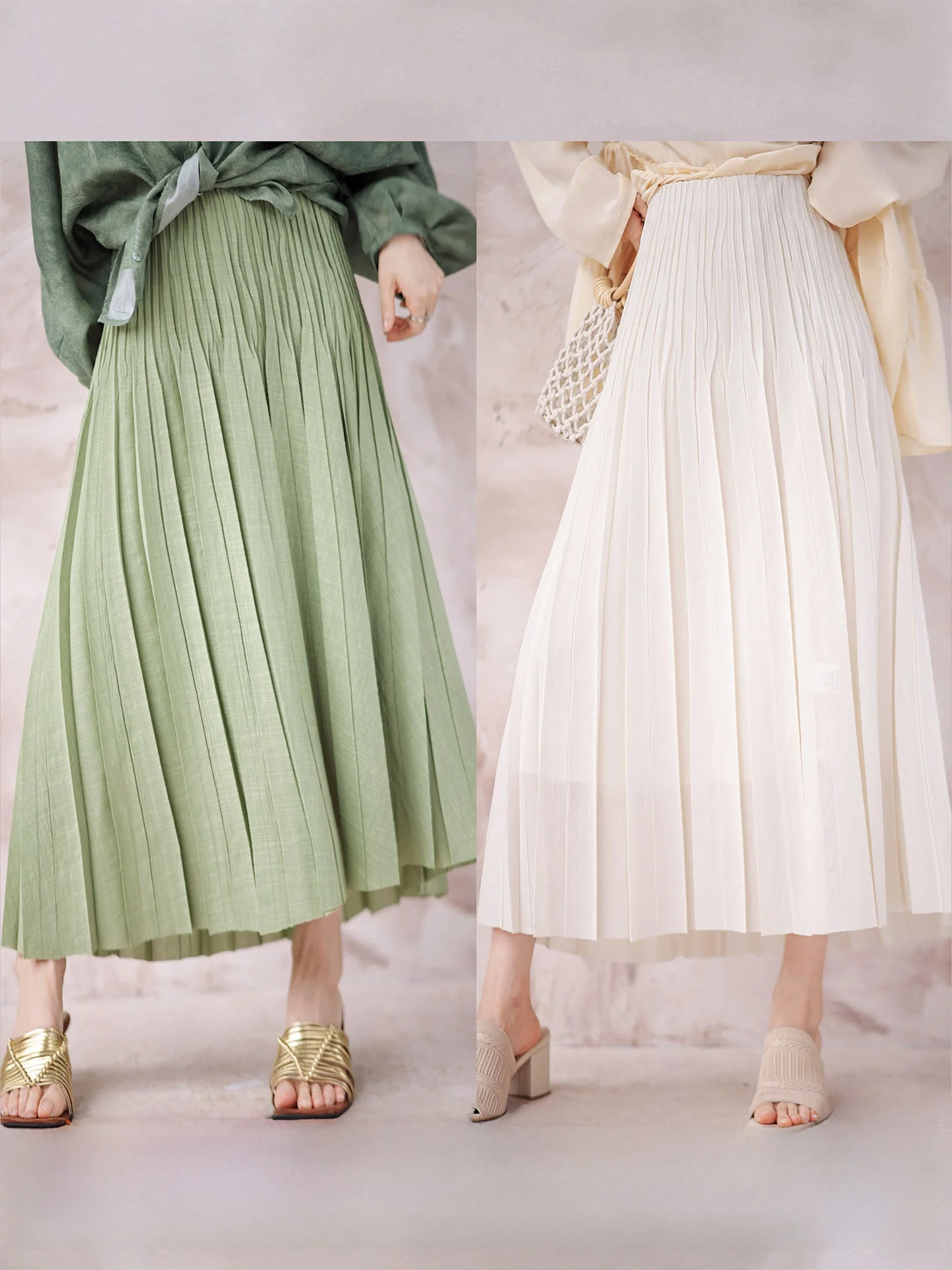 

ZhaodaXi Splendid Days Pleated Half Skirt High Elasticity Waistband Non-Meat Restraining Accordion Pleat Umbrella Skirt