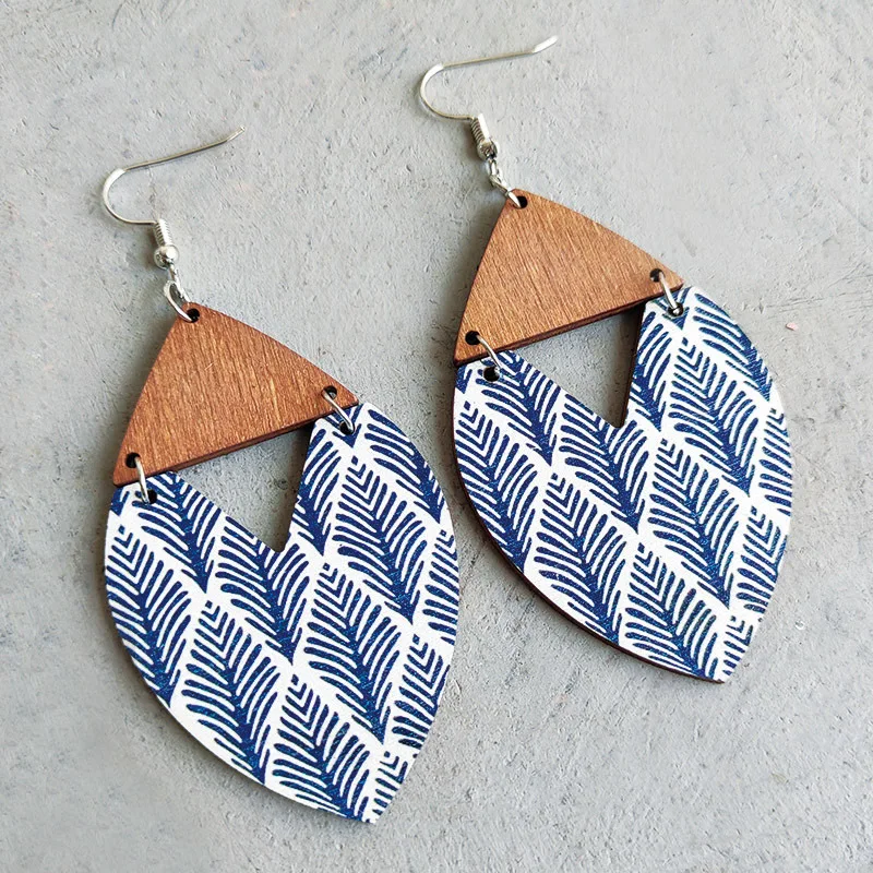 Geometric Triangle Bohemian Earrings Aztec Pattern Ethnic Floral Print Wooden Earrings Jewelry Fall Thanksgiving Earrings Wholes