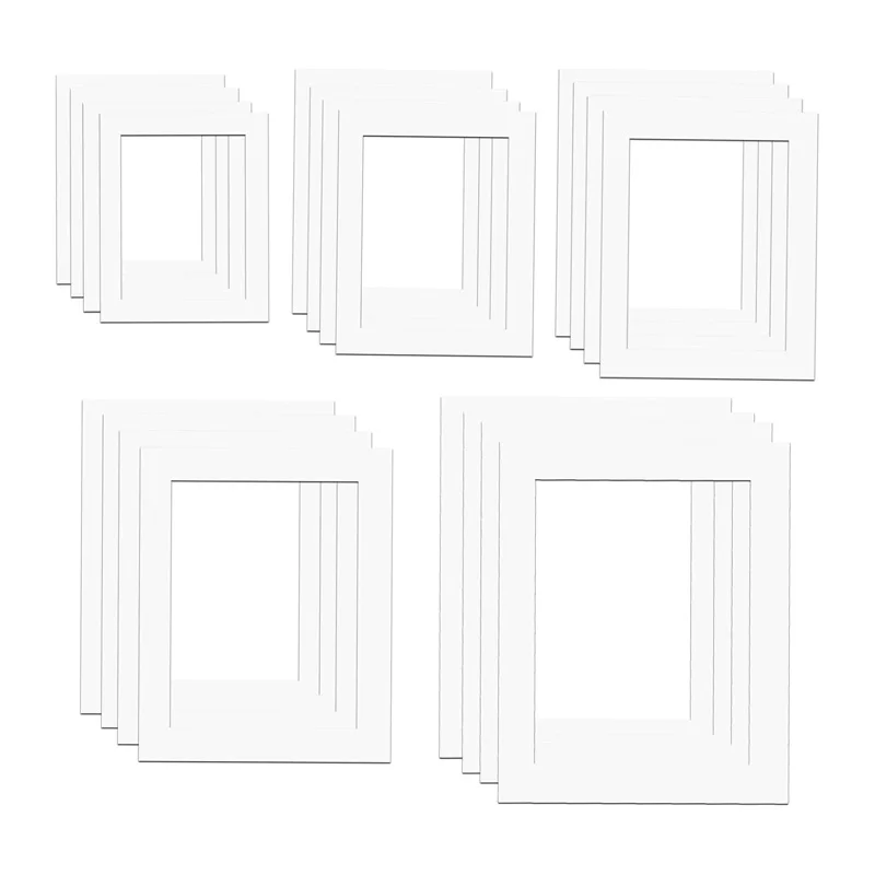 Juego de 20 Paspartús Blancos para Fotos, 5 Tamaños, Soportes para Marcos, Kit de Soportes Rectangulares de Papel para Fotos, Paspartús para Tarjetas, Soportes para Marcos de Fotos