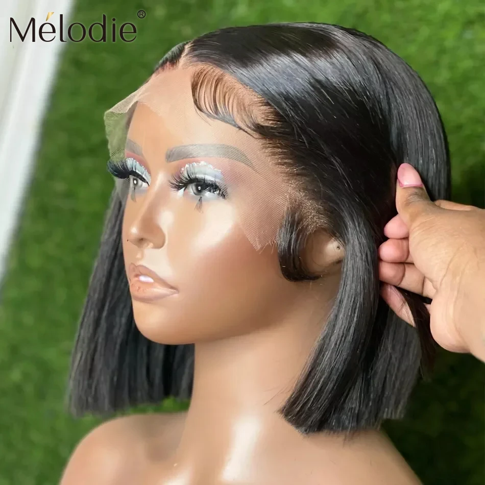 Melodie Straight Short Bob 13X4 HD Lace Frontal Human Hair Wigs 5x5 Glueless Wig Transparent PrePlucked 250 Density