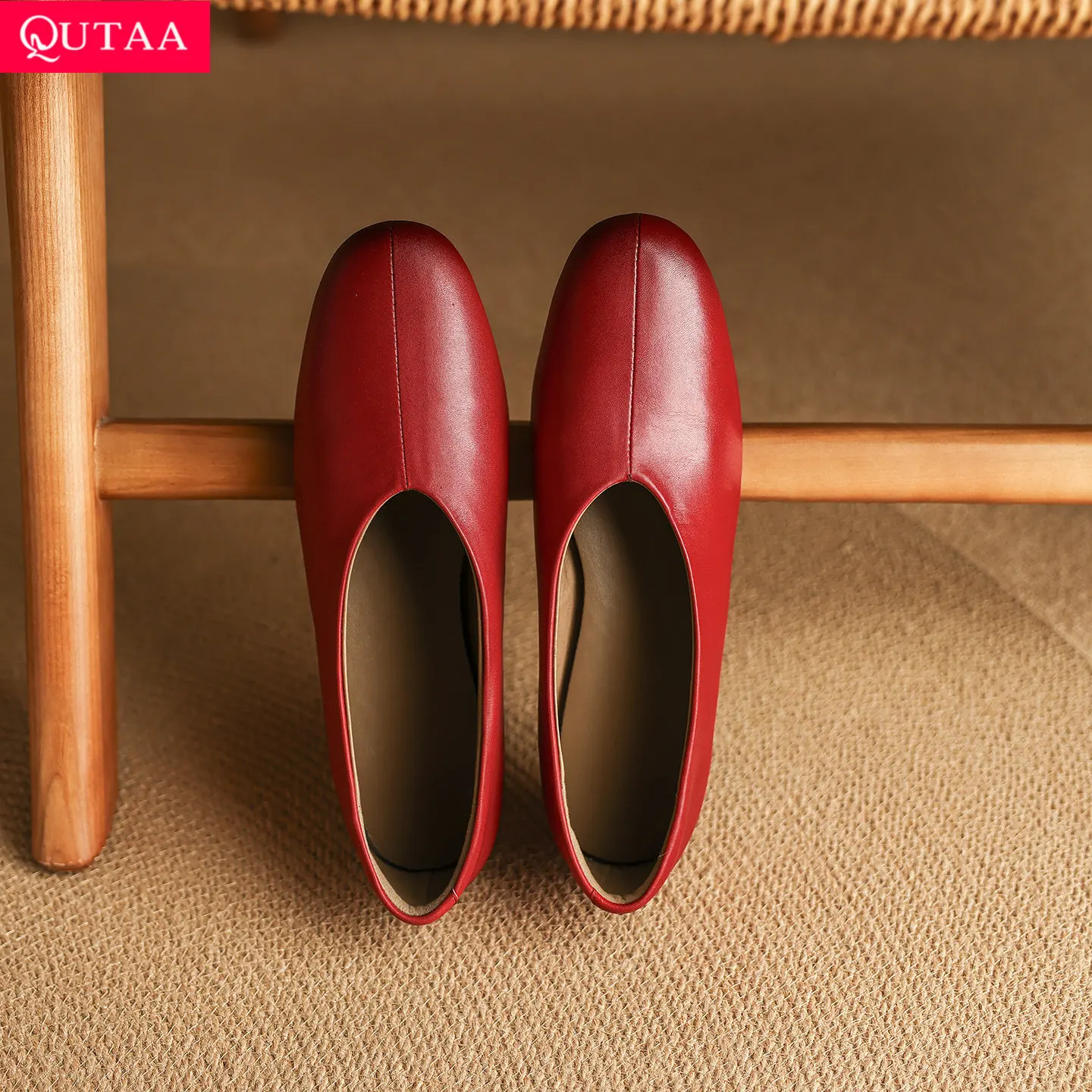 

QUTAA News Fashion Genuine Cow Leather Women Flats Shoes Woman Spring Ballet Casual Loafers Shoes Round Toe Ladies Dress 34-41