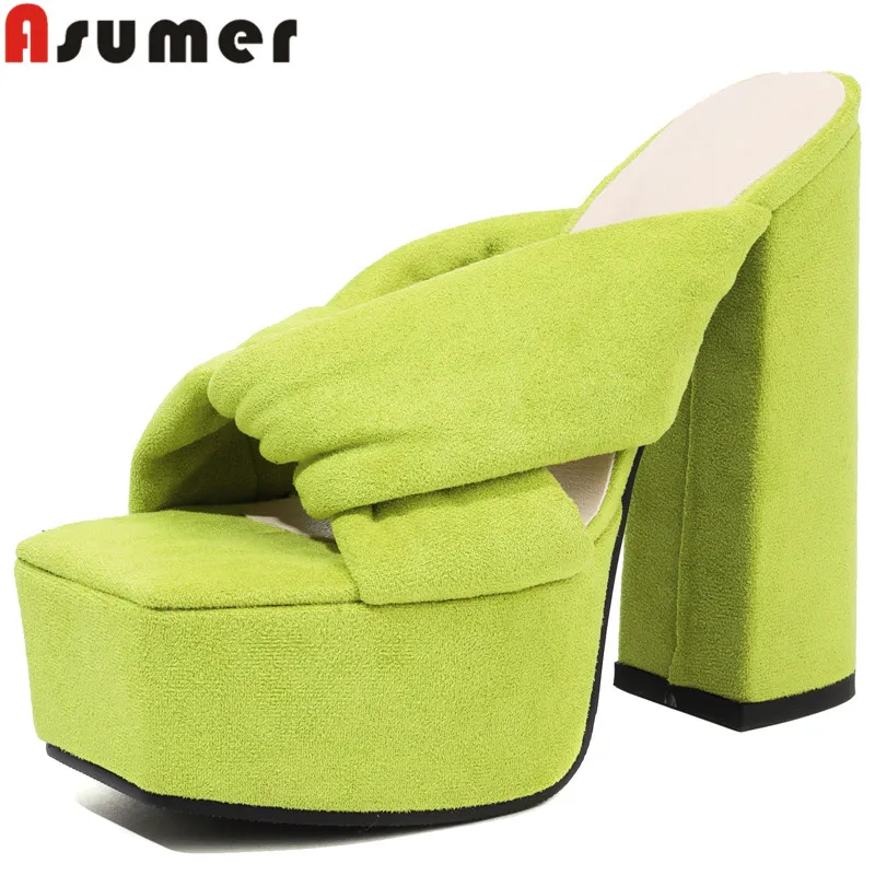 ASUMER 2022 Size 34-43 New Flannel Simple Women Slippers Leopard Thick High Heels Platform Slippers Ladies Summer Dress Shoes