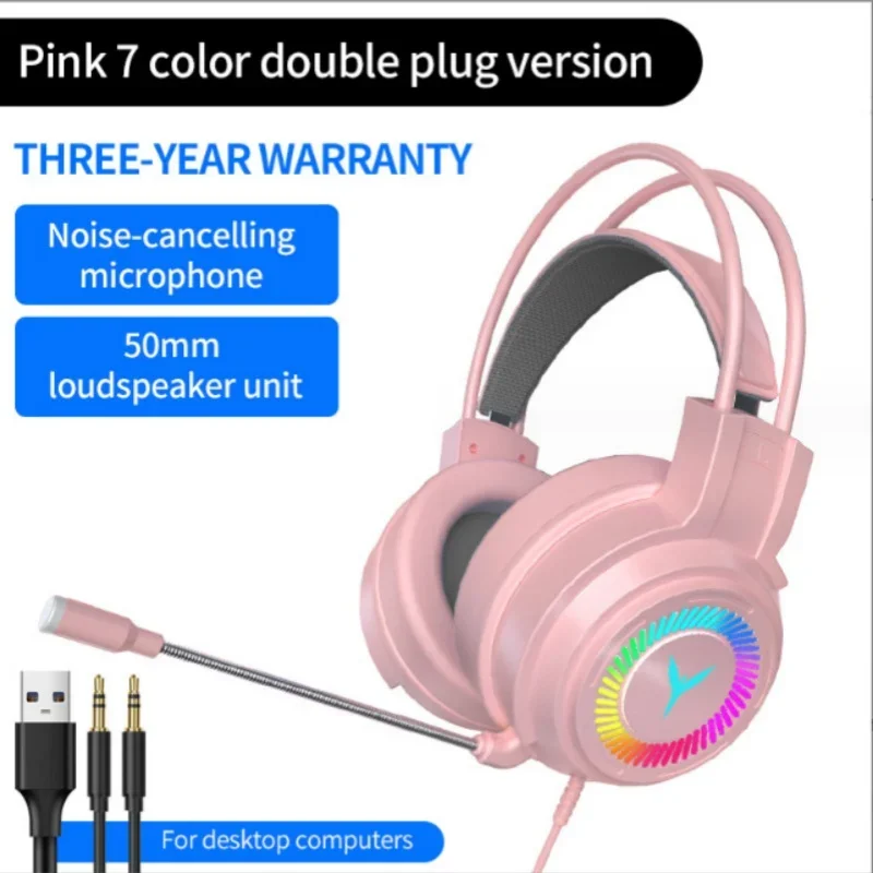 Headphones Gaming Headset 7.1 Stereo SVirtual Surround Bass Earphone Headphone with Mic LED Light for Computer PC Gamer Foldable