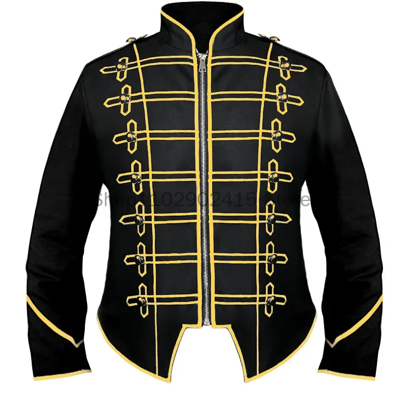 Men's Vintage Military Punk Jacket Golden Rock Star Performance Tuxedo Steampunk Marching Band Drummer Coat Victorian Costume