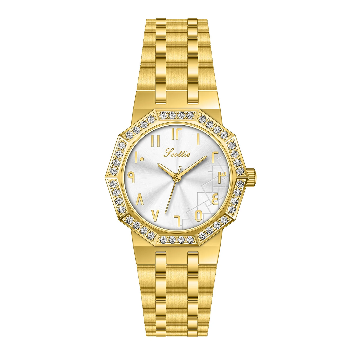Scottie Gold Women Watch Elegant Fashion Octagonal Case Crystal Dial Quartz Watch Stainless Steel Bracelet Ladies Watches Gift