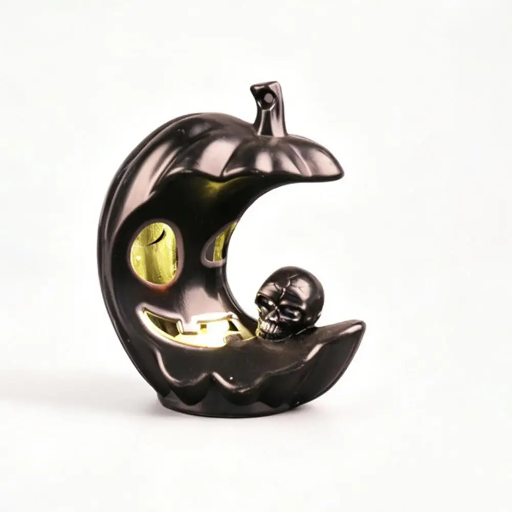 Halloween Pumpkin Skull Decoration Detailed Ghost Face Decor Led Light-up Halloween Pumpkin Figurine Spooky Moon Skull Night