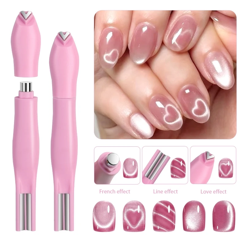 BORN PRETTY 3-in-1 Katzenmagnet-Stift Doppellinien-Herzform Französischer Magnetstift für Katzenmagnet-Gel-Nagellack Maniküre-Werkzeuge