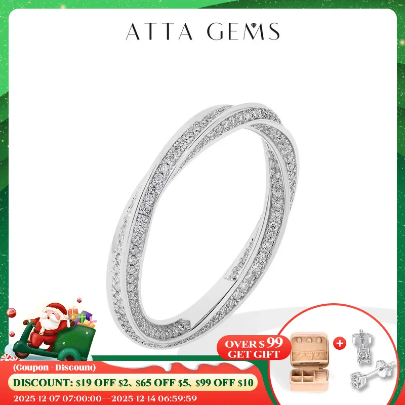 

ATTAGEMS S925 Silver 18K Gold Plated Moissanite Rings D Color VVS1 Lab Diamond Helix Eternity Band Wedding Jewelry for Women Man