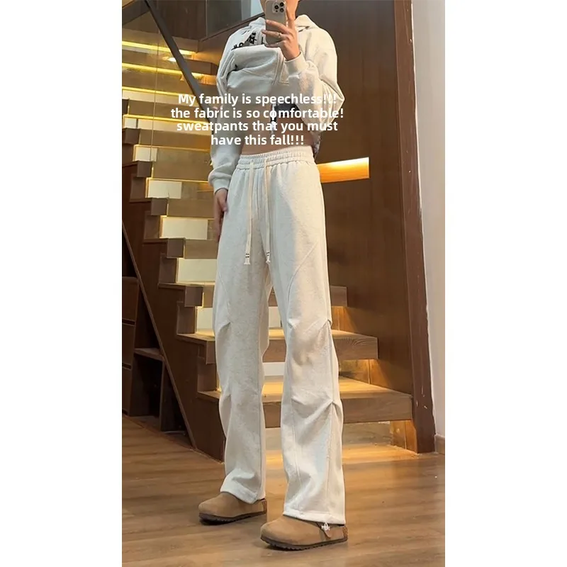 

Heavyweight Men's Casual Pants Spring Autumn Folded Paratrooper Loose Fit Leisure Sports Straight Tube Trousers White ey