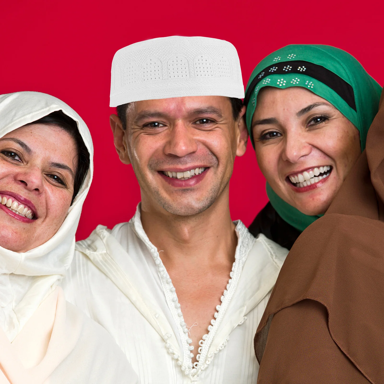 

Islamic Men's Hat Male Embroidered Worship for Eid Muslim Polyester Cotton Prayer Man
