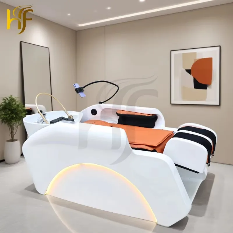Hair Salon Furniture Lay Down Washing Chair Electric Massage Head Spa Shampoo Bed
