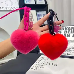 Natural Fur Heart Charm Keychain Creative Soft Women Girl Bag Pendant Cute Silicone Valentines Day Gifts Best Friend