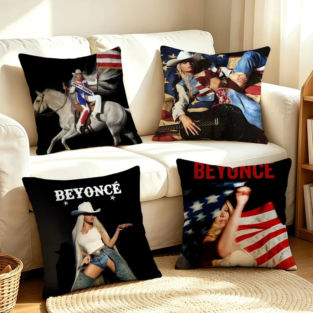Hot Singer B-Beyonce Cowboy Carter cushion cover Soft Smooth Pillow Case Hidden Zipper Washable Decorative Couch Office Gift