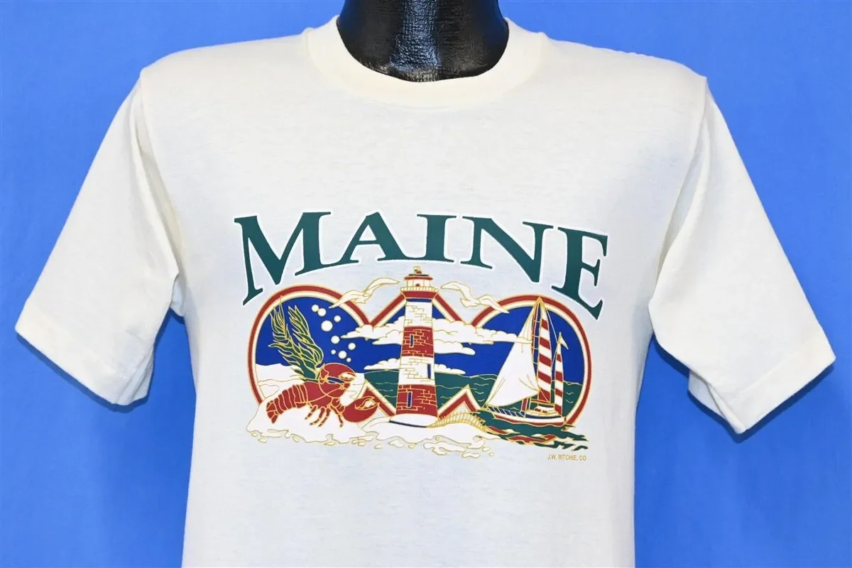 90s Maine Lighthouse Sailboat Lobster Ocean Beach Souvenir T-shirt