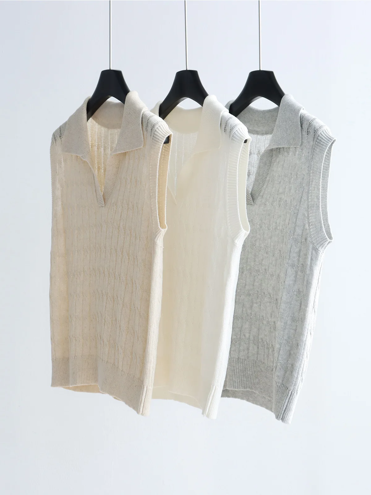Dave&di Sleeveless Knitted Shirt Linen Lapel Vest For Spring And Summer Commuting Temperament Top Pullover