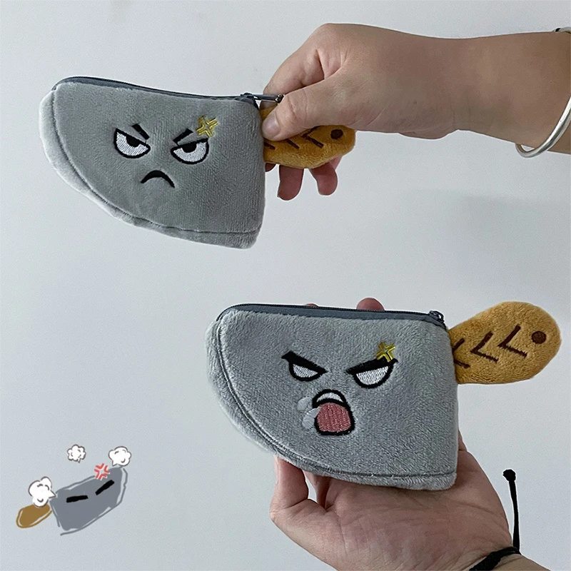 Creative Plush Kitchen Knife Shape Plush Coin Purse Funny Cartoon Money Change Purse Zipper Wallet Keychain Storage Bag Kid Gift