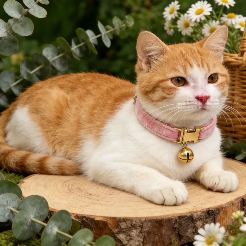 

Velvet Cat Collar with Bell Soft Adjustable Neck Strap Cute Pet Accessory for Kittens Comfortable Daily Wear Stylish Solid Color