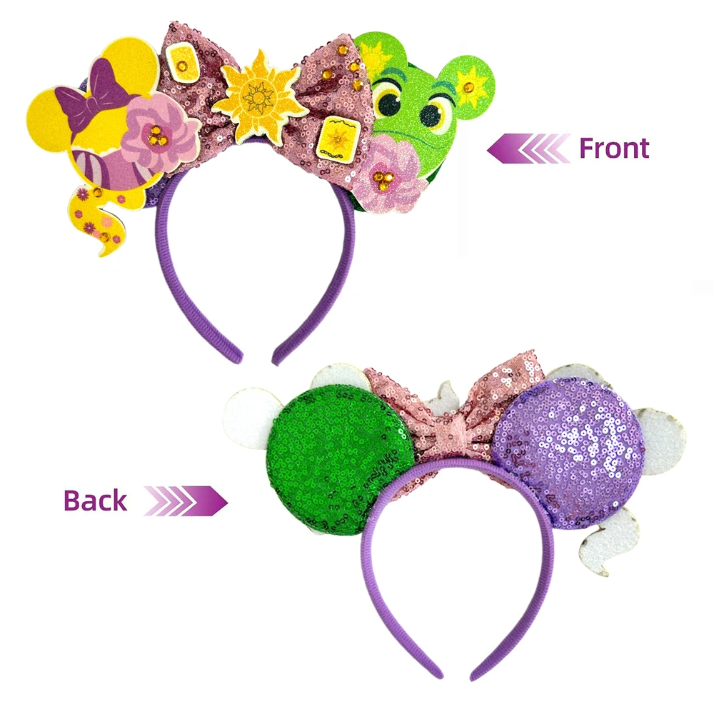 Nova disney rapunzel micey mouse orelhas headbands girassol lantejoulas arco hairband para mulheres meninas crianças camaleão acessório de cabelo
